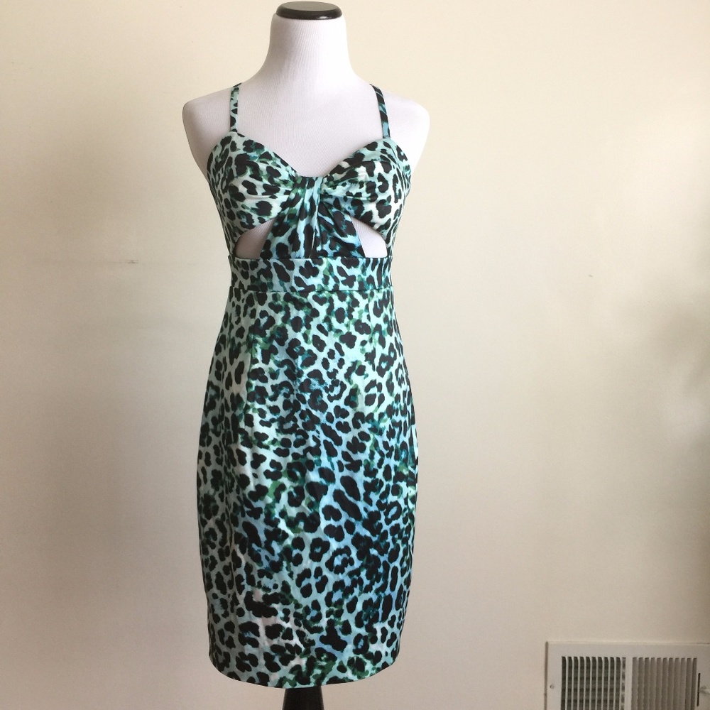 Bebe Baby Blue Leopard Cutout Dress